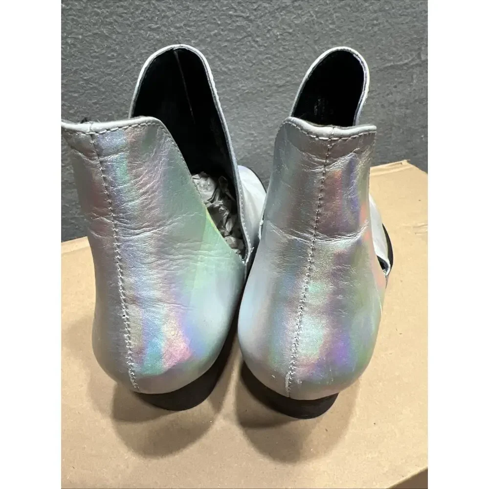 Free People Charm Double-V Ankle Booties Metallic Silver Leather Size 37